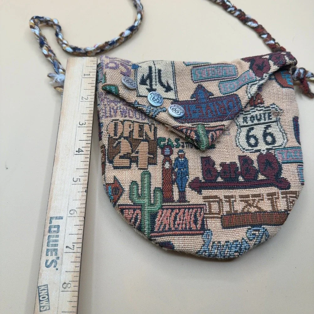 Route 66 Tapestry Crossbody Bag Small Purse Woven Multicolor Braided Strap